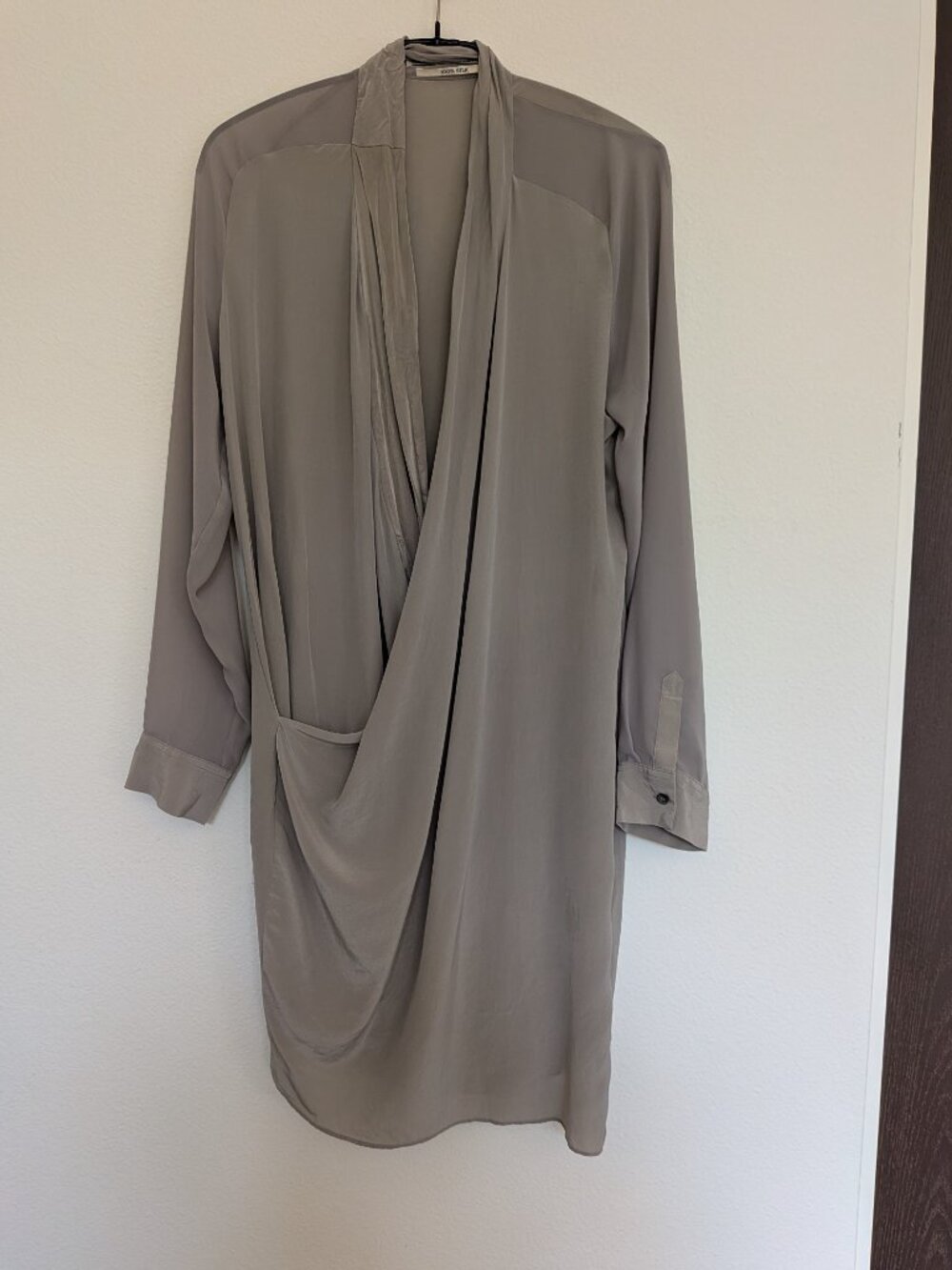 All Saints Gray Lucas Shirt Dress Silk Long Sleeve Mini Size 8